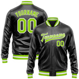 Custom Black Neon Green-White Bomber Full-Snap Varsity Faux Leather Letterman Jacket