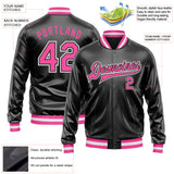 Custom Black Pink-White Bomber Full-Snap Varsity Faux Leather Letterman Jacket