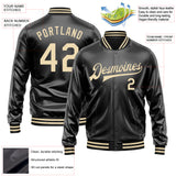 Custom Black Cream Bomber Full-Snap Varsity Faux Leather Letterman Jacket