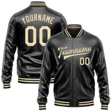 Custom Black Cream Bomber Full-Snap Varsity Faux Leather Letterman Jacket