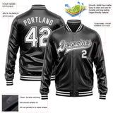 Custom Black White-Black Bomber Full-Snap Varsity Faux Leather Letterman Jacket