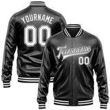 Custom Black White-Black Bomber Full-Snap Varsity Faux Leather Letterman Jacket