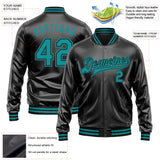 Custom Black Teal-Black Bomber Full-Snap Varsity Faux Leather Letterman Jacket