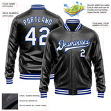Custom Black White-Royal Bomber Full-Snap Varsity Faux Leather Letterman Jacket