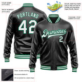 Custom Black White-Kelly Green Bomber Full-Snap Varsity Faux Leather Letterman Jacket