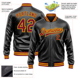Custom Black Crimson-Gold Bomber Full-Snap Varsity Faux Leather Letterman Jacket