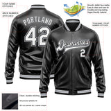 Custom Black White-Gray Bomber Full-Snap Varsity Faux Leather Letterman Jacket