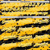 Custom Black Gold-White Splash 3D Pattern Design Bomber Full-Snap Varsity Letterman Hoodie Jacket