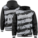 Custom Black Gray-White Splash 3D Pattern Design Bomber Full-Snap Varsity Letterman Hoodie Jacket