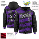 Custom Purple Black-White Splash 3D Pattern Design Bomber Full-Snap Varsity Letterman Hoodie Jacket