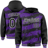Custom Purple Black-White Splash 3D Pattern Design Bomber Full-Snap Varsity Letterman Hoodie Jacket