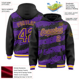 Custom Black Purple-Gold Splash 3D Pattern Design Bomber Full-Snap Varsity Letterman Hoodie Jacket