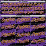 Custom Black Purple-Gold Splash 3D Pattern Design Bomber Full-Snap Varsity Letterman Hoodie Jacket