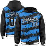 Custom Powder Blue Black-White Splash 3D Pattern Design Bomber Full-Snap Varsity Letterman Hoodie Jacket