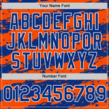 Custom Orange Royal-White Splash 3D Pattern Design Bomber Full-Snap Varsity Letterman Hoodie Jacket