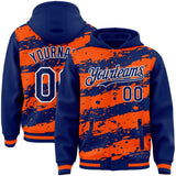 Custom Orange Royal-White Splash 3D Pattern Design Bomber Full-Snap Varsity Letterman Hoodie Jacket