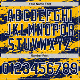 Custom Gold Navy-White Splash 3D Pattern Design Bomber Full-Snap Varsity Letterman Hoodie Jacket