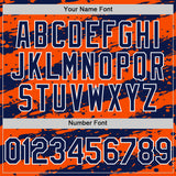 Custom Orange Navy-White Splash 3D Pattern Design Bomber Full-Snap Varsity Letterman Hoodie Jacket