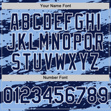 Custom Light Blue Navy-White Splash 3D Pattern Design Bomber Full-Snap Varsity Letterman Hoodie Jacket