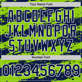 Custom Neon Green Navy-White Splash 3D Pattern Design Bomber Full-Snap Varsity Letterman Hoodie Jacket