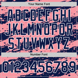 Custom Medium Pink Navy-White Splash 3D Pattern Design Bomber Full-Snap Varsity Letterman Hoodie Jacket