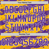 Custom Gold Purple-White Splash 3D Pattern Design Bomber Full-Snap Varsity Letterman Hoodie Jacket