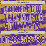 Custom Old Gold Purple-White Splash 3D Pattern Design Bomber Full-Snap Varsity Letterman Hoodie Jacket