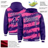 Custom Pink Purple-White Splash 3D Pattern Design Bomber Full-Snap Varsity Letterman Hoodie Jacket