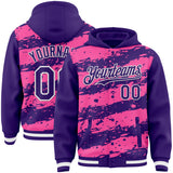 Custom Pink Purple-White Splash 3D Pattern Design Bomber Full-Snap Varsity Letterman Hoodie Jacket