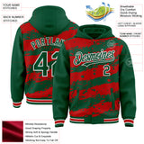 Custom Red Kelly Green-White Splash 3D Pattern Design Bomber Full-Snap Varsity Letterman Hoodie Jacket