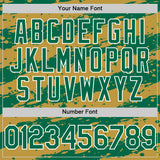 Custom Old Gold Kelly Green-White Splash 3D Pattern Design Bomber Full-Snap Varsity Letterman Hoodie Jacket