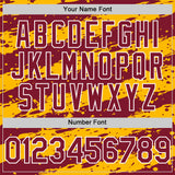 Custom Gold Crimson-White Splash 3D Pattern Design Bomber Full-Snap Varsity Letterman Hoodie Jacket