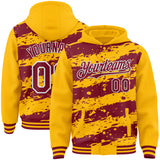 Custom Gold Crimson-White Splash 3D Pattern Design Bomber Full-Snap Varsity Letterman Hoodie Jacket