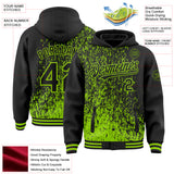 Custom Black Black-Neon Green Abstract Fragment Art 3D Pattern Design Bomber Full-Snap Varsity Letterman Hoodie Jacket