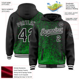 Custom Grass Green Black-White Abstract Fragment Art 3D Pattern Design Bomber Full-Snap Varsity Letterman Hoodie Jacket