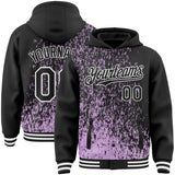 Custom Light Purple Black-White Abstract Fragment Art 3D Pattern Design Bomber Full-Snap Varsity Letterman Hoodie Jacket