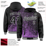 Custom Medium Purple Black-White Abstract Fragment Art 3D Pattern Design Bomber Full-Snap Varsity Letterman Hoodie Jacket