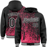 Custom Neon Pink Black-White Abstract Fragment Art 3D Pattern Design Bomber Full-Snap Varsity Letterman Hoodie Jacket