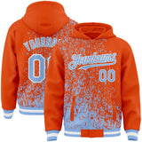 Custom Orange Light Blue-White Abstract Fragment Art 3D Pattern Design Bomber Full-Snap Varsity Letterman Hoodie Jacket