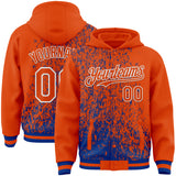 Custom Royal Orange-White Abstract Fragment Art 3D Pattern Design Bomber Full-Snap Varsity Letterman Hoodie Jacket