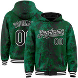 Custom Green Black-White 3D Pattern Design Bomber Full-Snap Varsity Letterman Hoodie Jacket