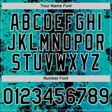 Custom Teal Black-White 3D Pattern Design Bomber Full-Snap Varsity Letterman Hoodie Jacket