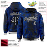 Custom Royal Black-White 3D Pattern Design Bomber Full-Snap Varsity Letterman Hoodie Jacket