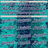 Custom Teal Navy-White 3D Pattern Design Bomber Full-Snap Varsity Letterman Hoodie Jacket