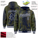 Custom Olive Navy-White 3D Pattern Design Bomber Full-Snap Varsity Letterman Hoodie Jacket