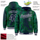 Custom Green Navy-White 3D Pattern Design Bomber Full-Snap Varsity Letterman Hoodie Jacket