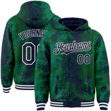 Custom Green Navy-White 3D Pattern Design Bomber Full-Snap Varsity Letterman Hoodie Jacket
