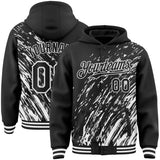 Custom Black Black-White 3D Pattern Design Bomber Full-Snap Varsity Letterman Hoodie Jacket