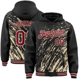 Custom Black Crimson-City Cream 3D Pattern Design Bomber Full-Snap Varsity Letterman Hoodie Jacket