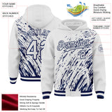 Custom White White-Navy 3D Pattern Design Bomber Full-Snap Varsity Letterman Hoodie Jacket